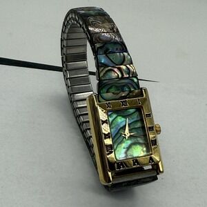 VTG Gold Abalone Shell Dial Waych Bracelet Stretch Inlay Bracelet Sea Spaltec